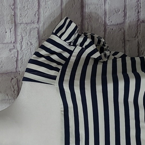 Free Assembly Square Neck  Navy Blue Striped, Ruffle Sleeve Dress Large NWT - Picture 3 of 7